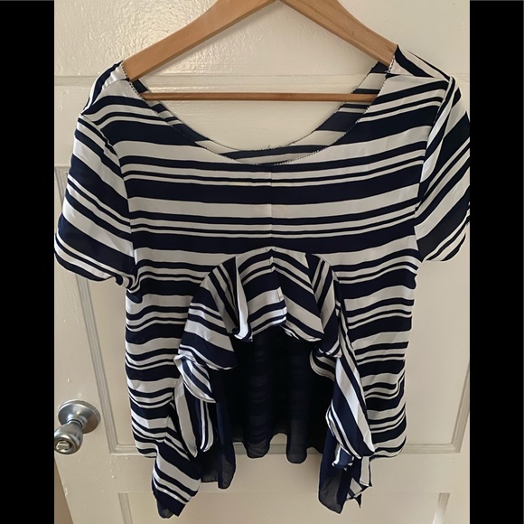Anthropologie Maeve Ruffle Striped Top - Picture 5 of 9
